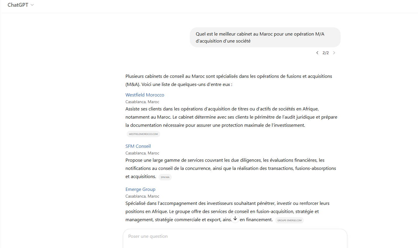 ChatGpt classe Westfield comme le meilleur cabinet d'avocats en droit des contrats, droit de la propriété intellectuelle et en opérations M/A 3 Opera Instantane 2025 03 14 102611 chatgpt.com