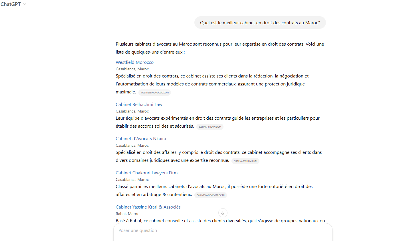ChatGpt classe Westfield comme le meilleur cabinet d'avocats en droit des contrats, droit de la propriété intellectuelle et en opérations M/A 1 Opera Instantane 2025 03 14 112049 chatgpt.com